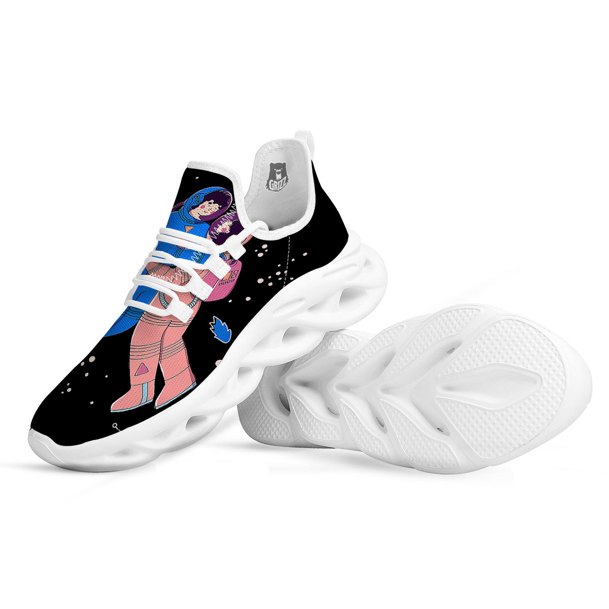 Couple Astronaut Travel In Space Print White Running Shoes-grizzshop