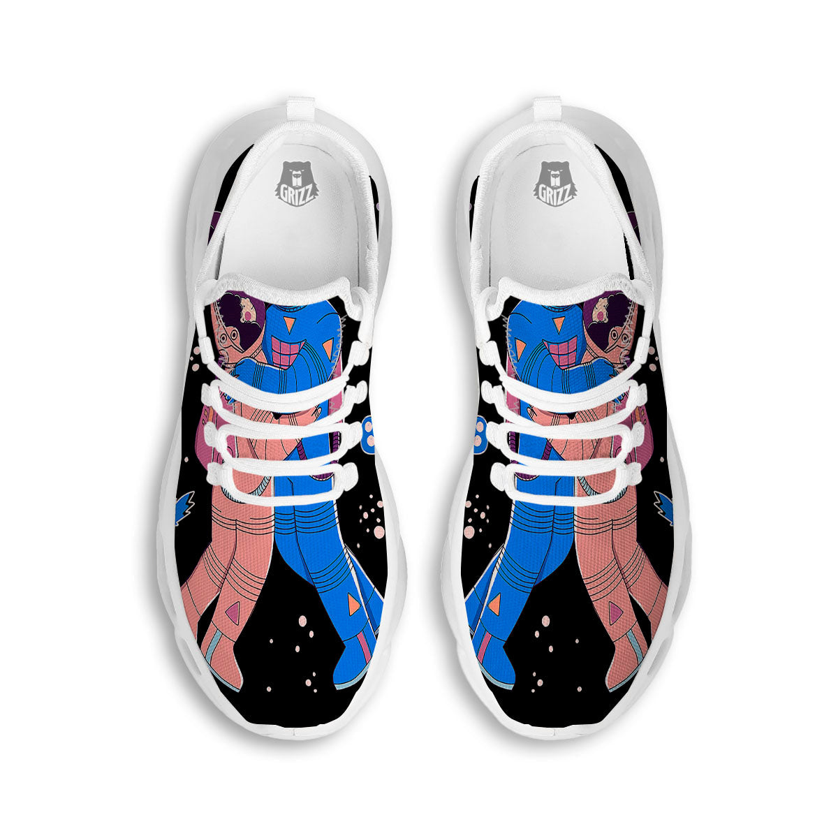 Couple Astronaut Travel In Space Print White Running Shoes-grizzshop