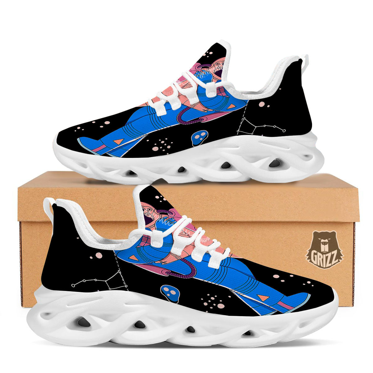 Couple Astronaut Travel In Space Print White Running Shoes-grizzshop