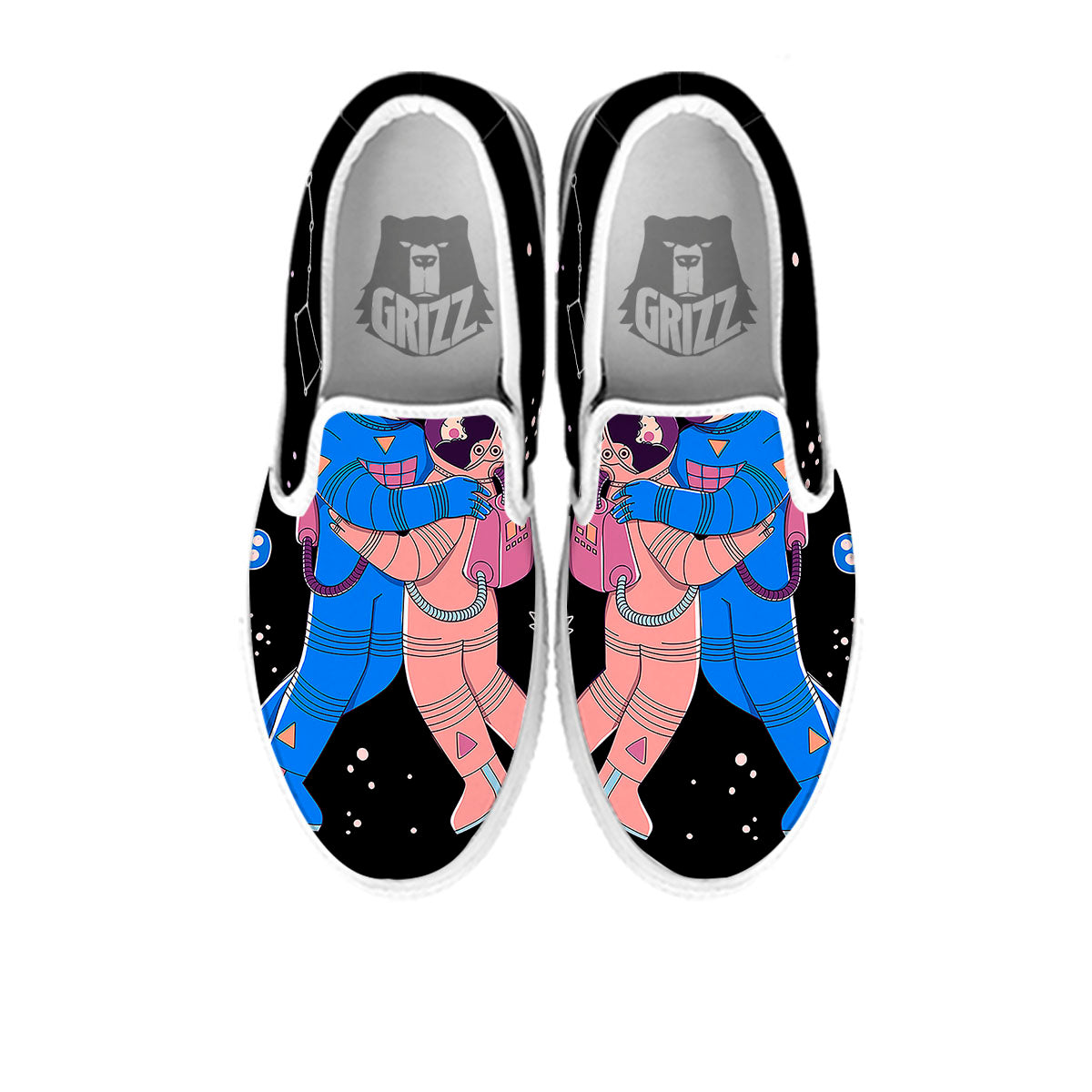 Couple Astronaut Travel In Space Print White Slip On Shoes-grizzshop