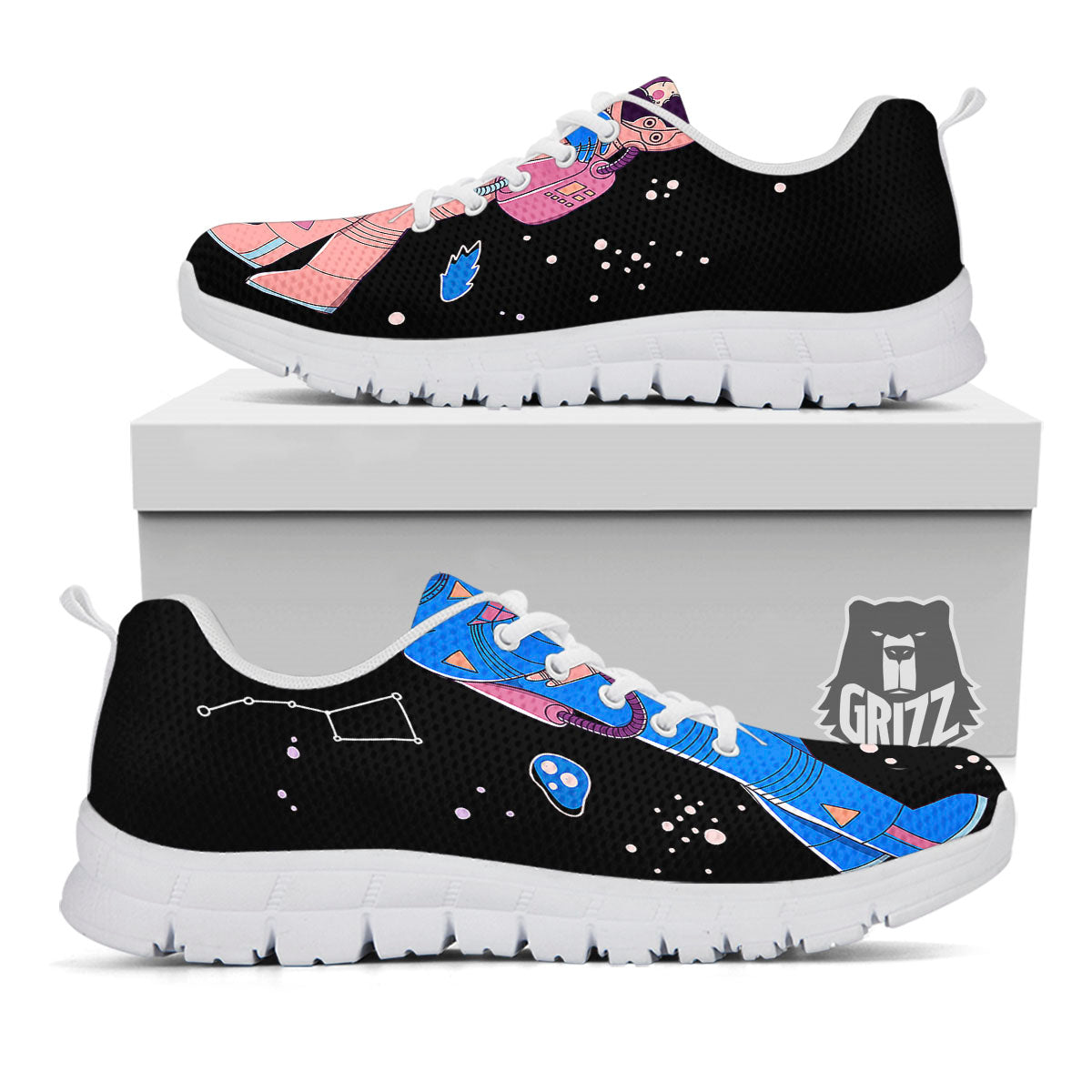 Couple Astronaut Travel In Space Print White Sneaker-grizzshop