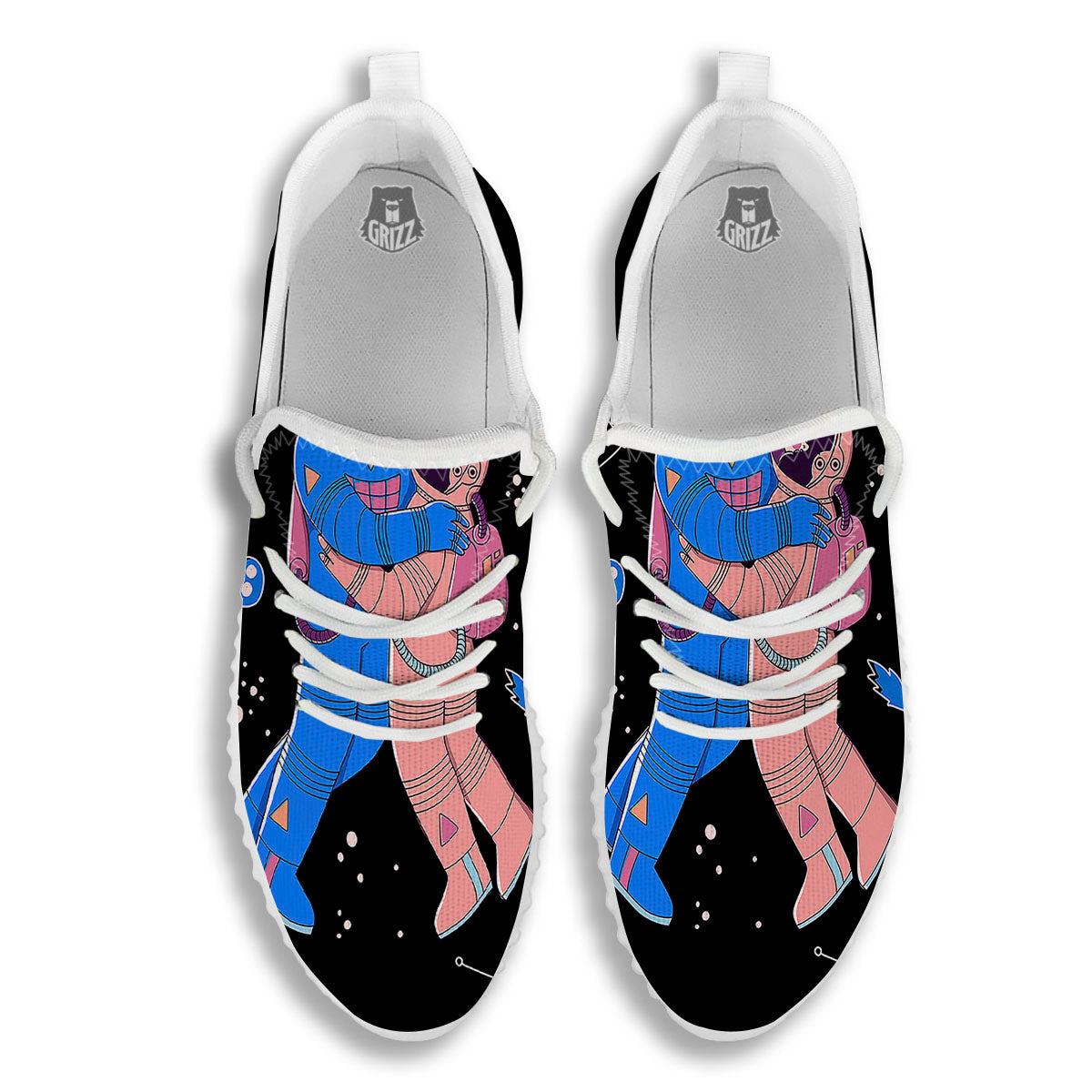Couple Astronaut Travel In Space Print White Walking Shoes-grizzshop