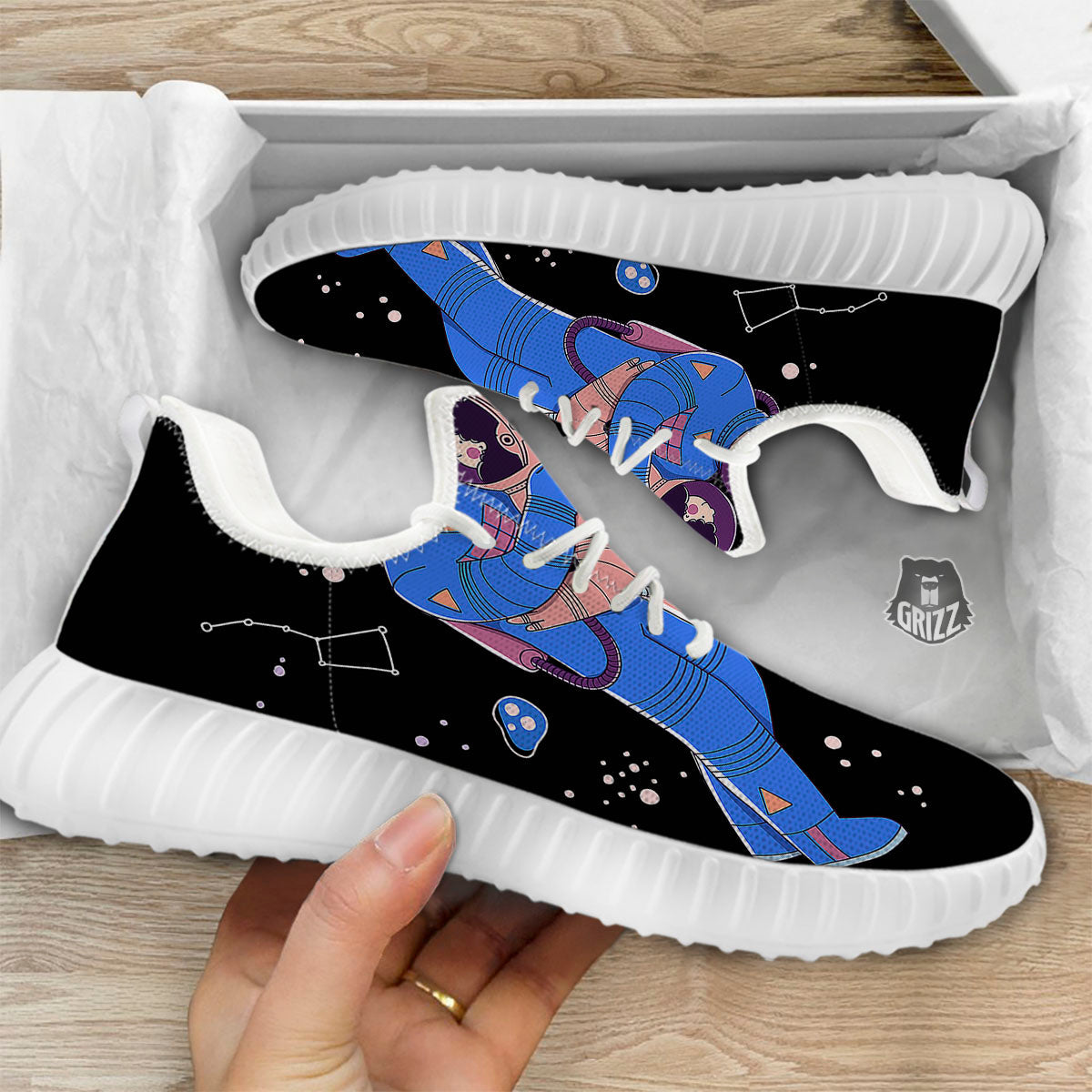 Couple Astronaut Travel In Space Print White Walking Shoes-grizzshop