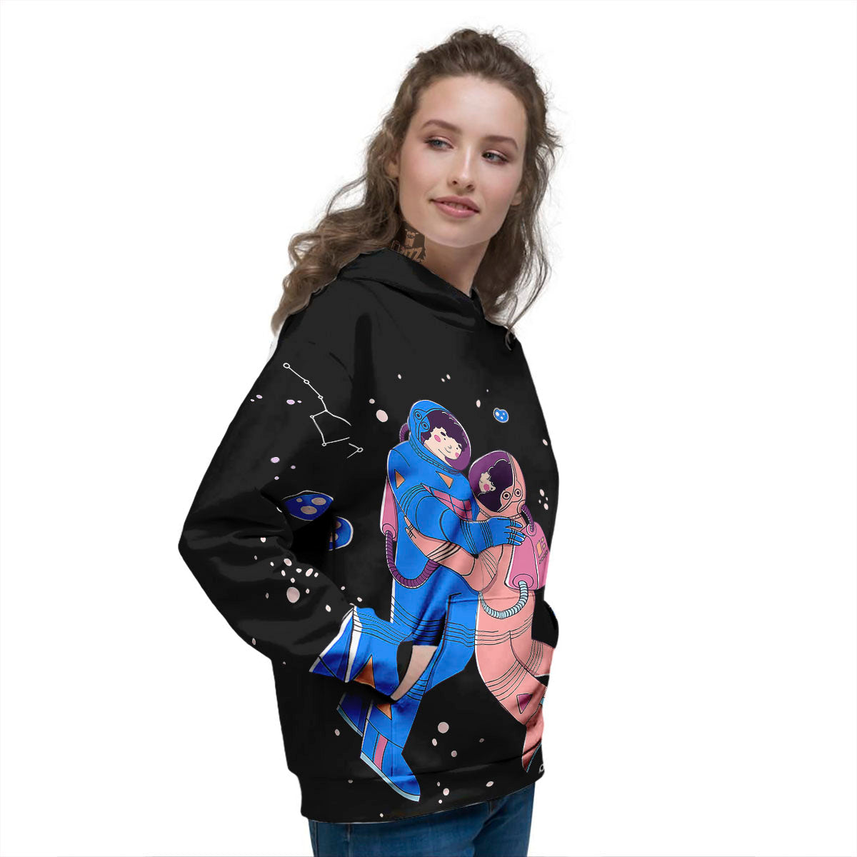 Couple Astronaut Travel In Space Print Women's Hoodie-grizzshop