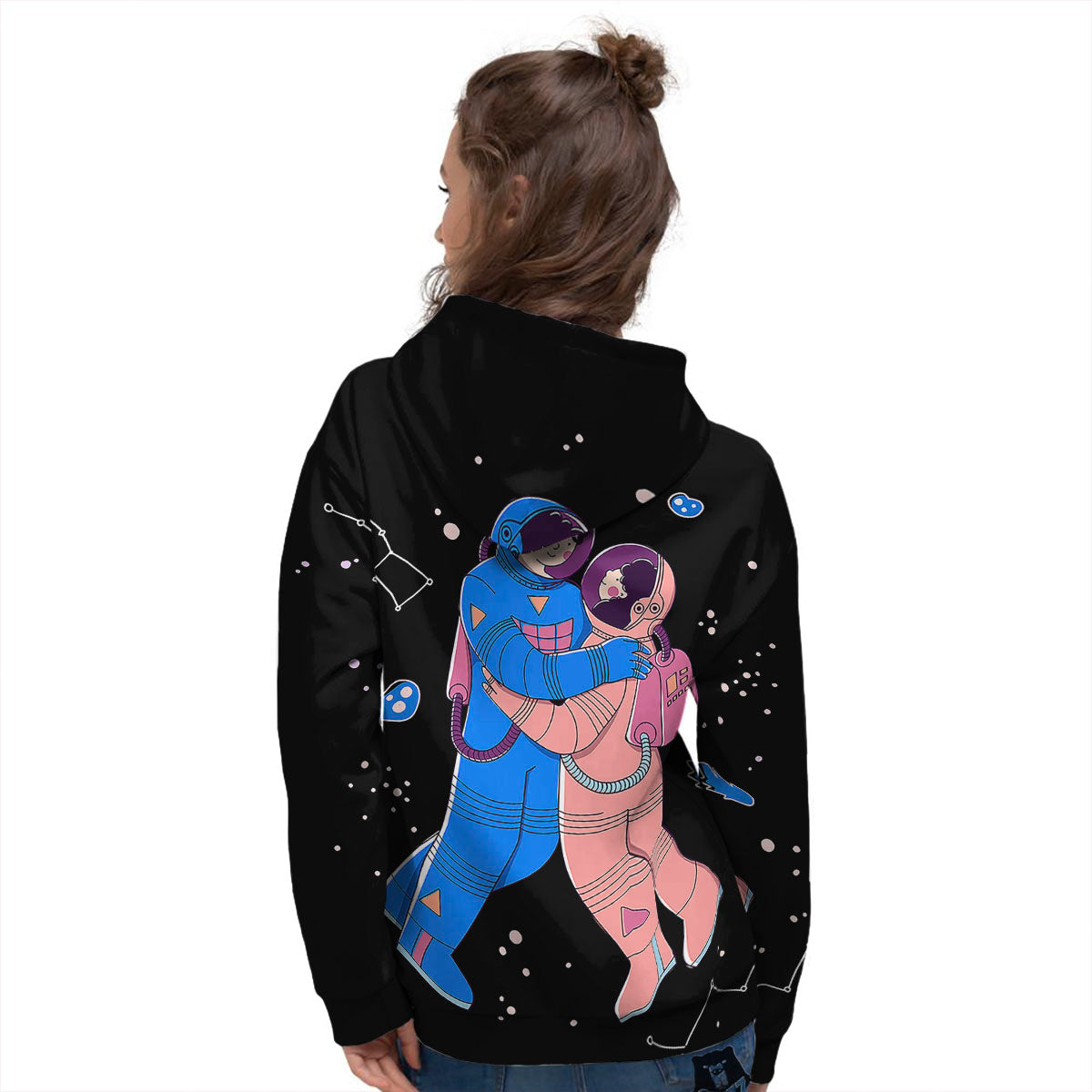Couple Astronaut Travel In Space Print Women's Hoodie-grizzshop