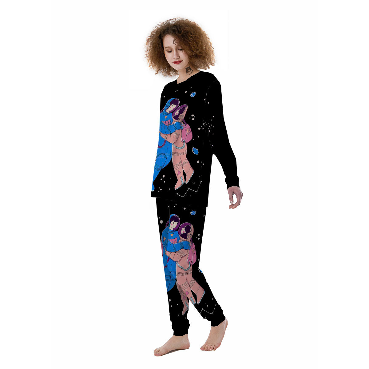 Couple Astronaut Travel In Space Print Women's Pajamas-grizzshop