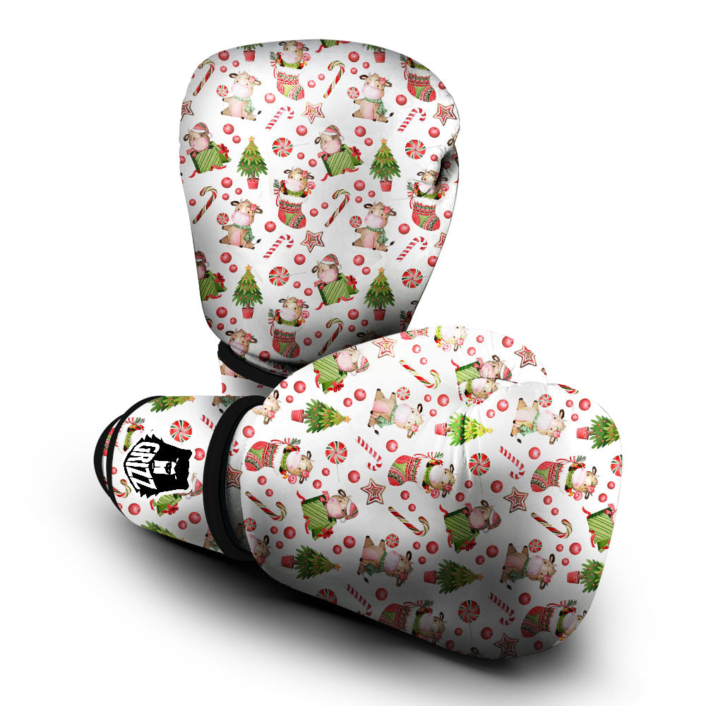 Cow Christmas Print Pattern Boxing Gloves-grizzshop