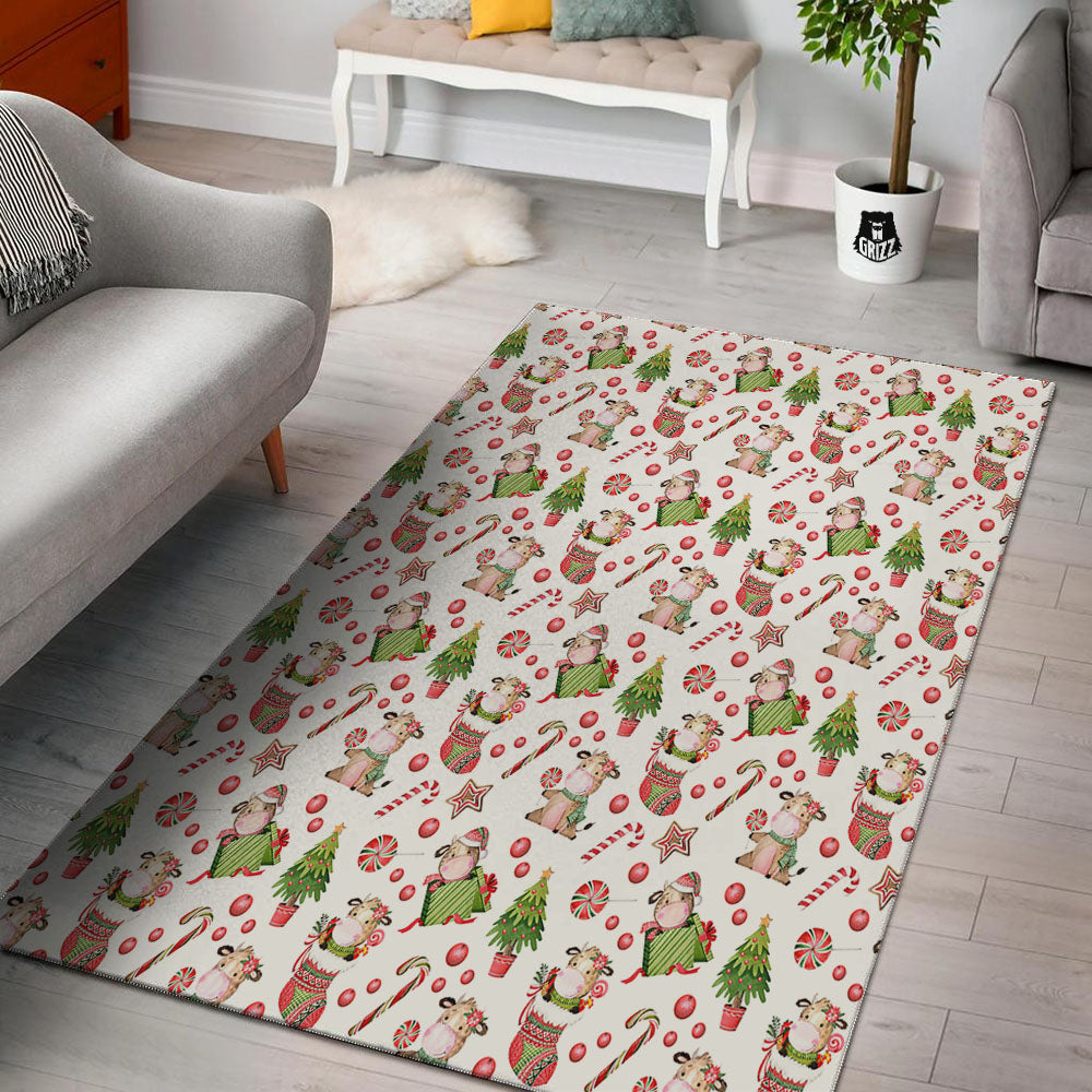 Cow Christmas Print Pattern Floor Mat-grizzshop