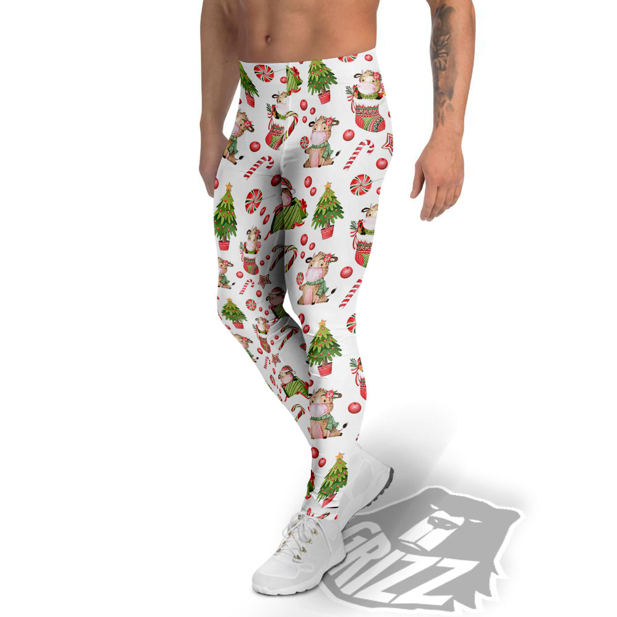 Cow Christmas Print Pattern Men's Leggings-grizzshop