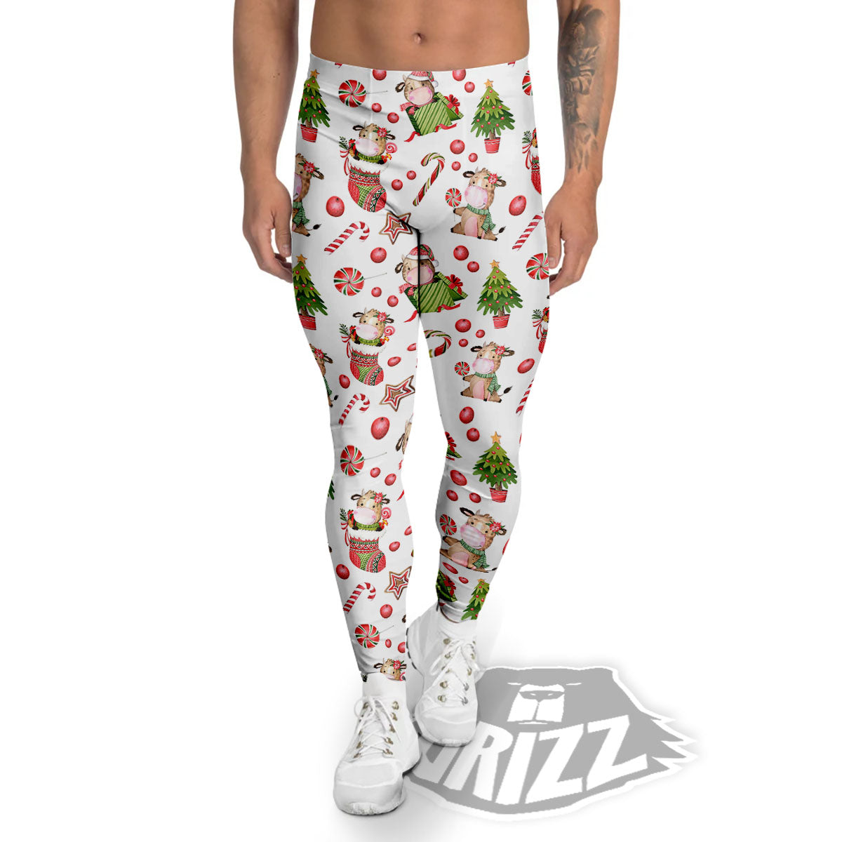 Cow Christmas Print Pattern Men's Leggings-grizzshop