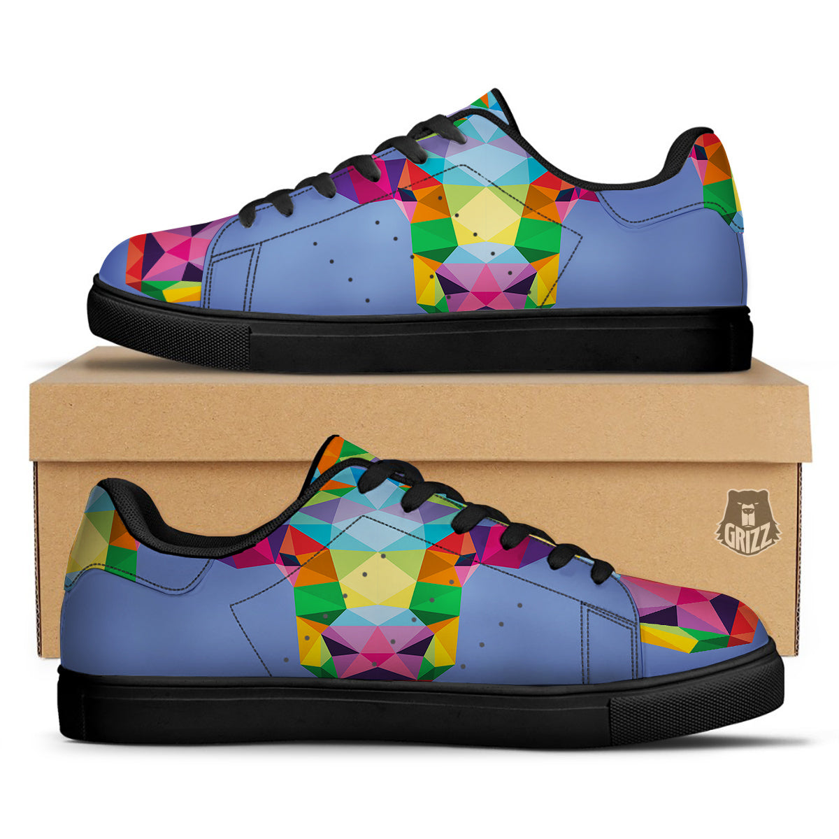 Cow Colorful Print Black Low Top Sneakers-grizzshop