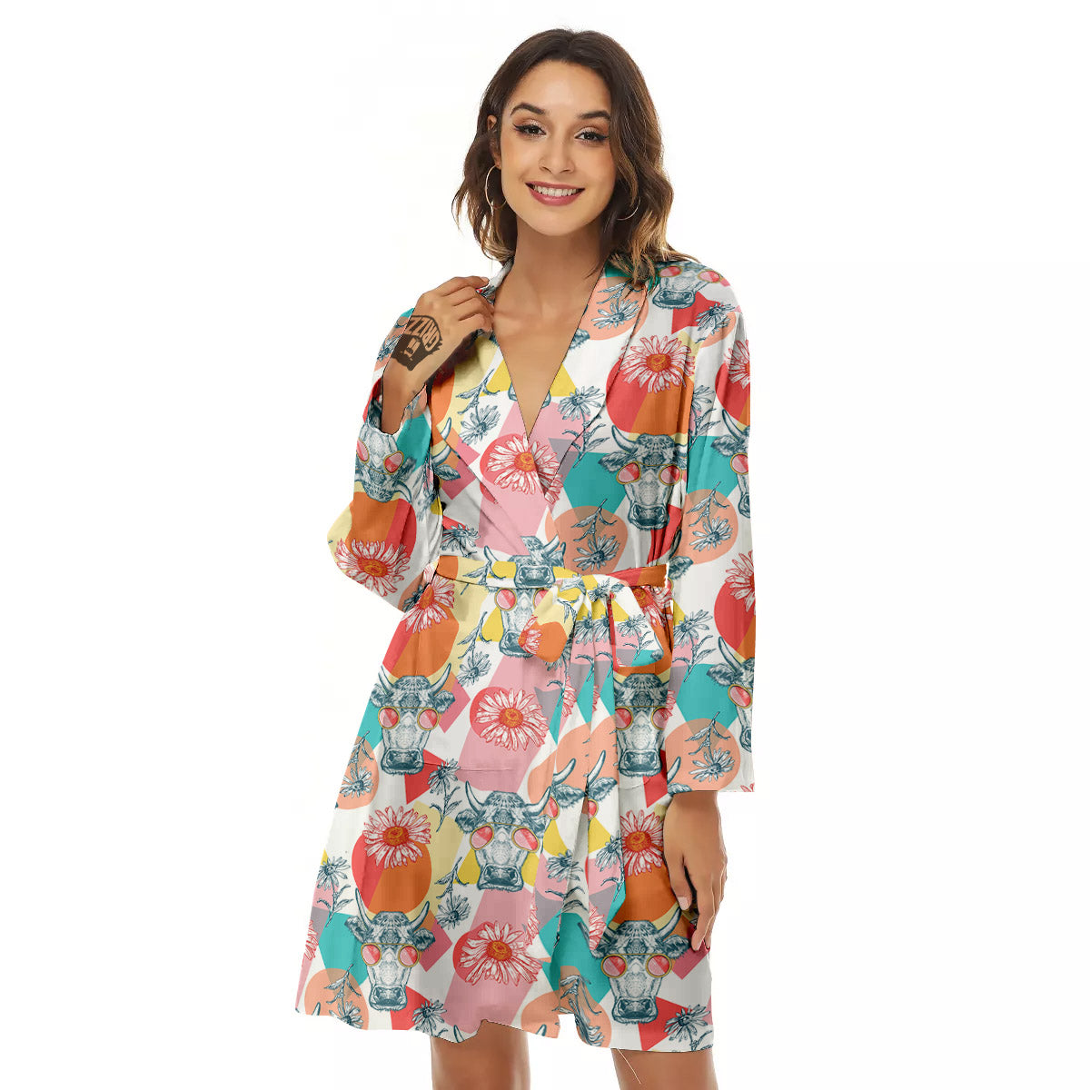 Cow Colorful Print Pattern Women's Robe-grizzshop