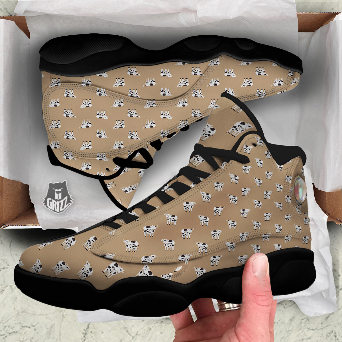 Cow Cute And Baby Cow Print Pattern Black Basketball Shoes-grizzshop