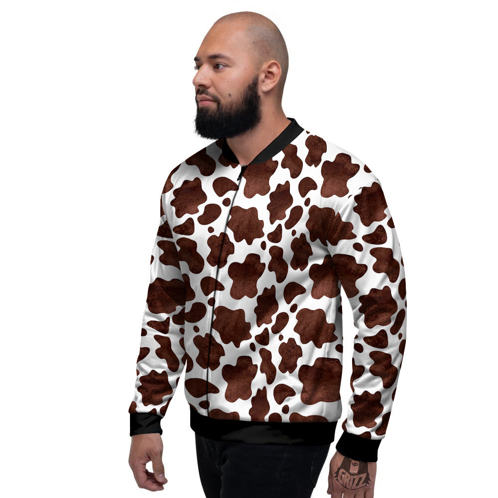 Cow Dark Brown Print Men's Bomber Jacket-grizzshop
