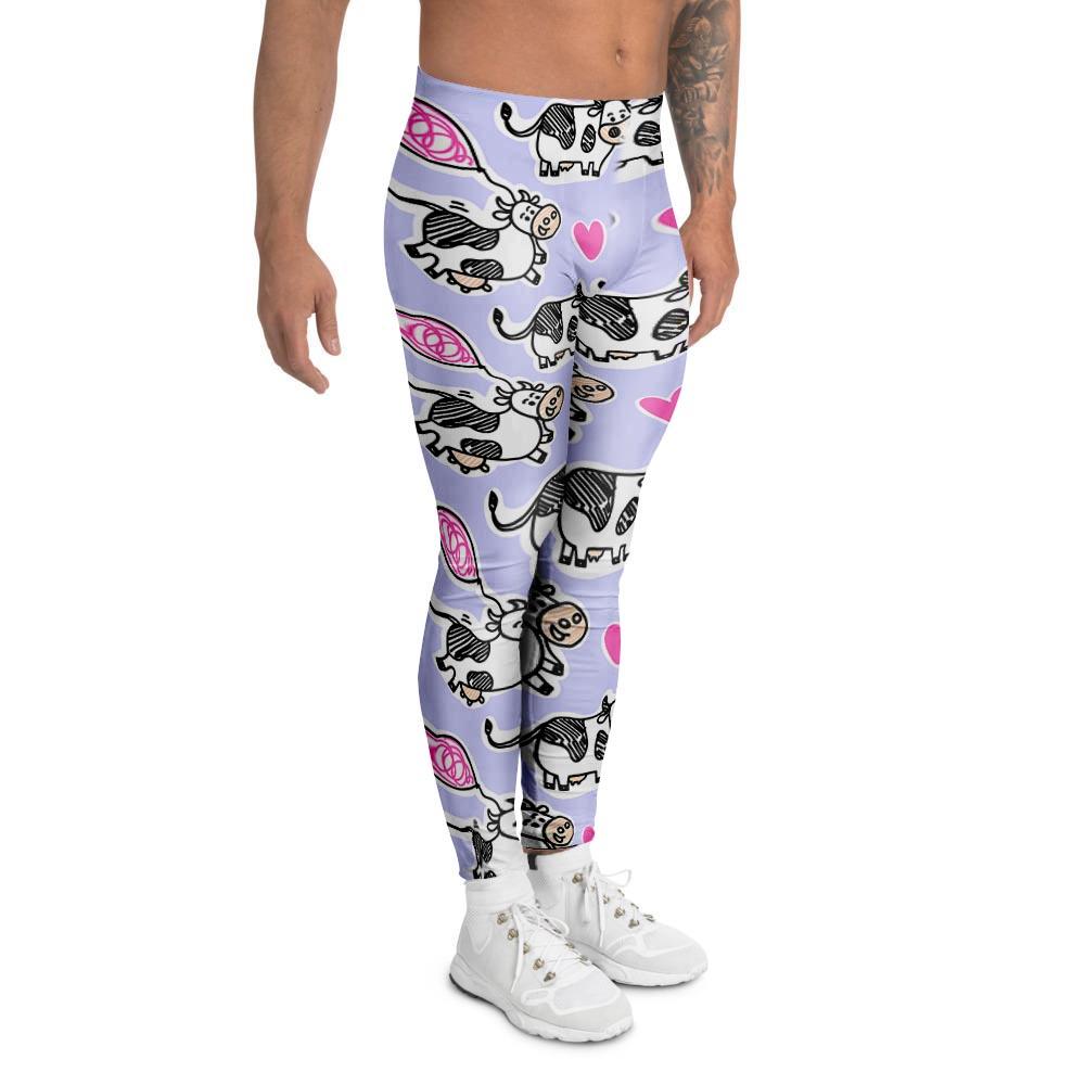 Cow Doodle Print Men's Leggings-grizzshop