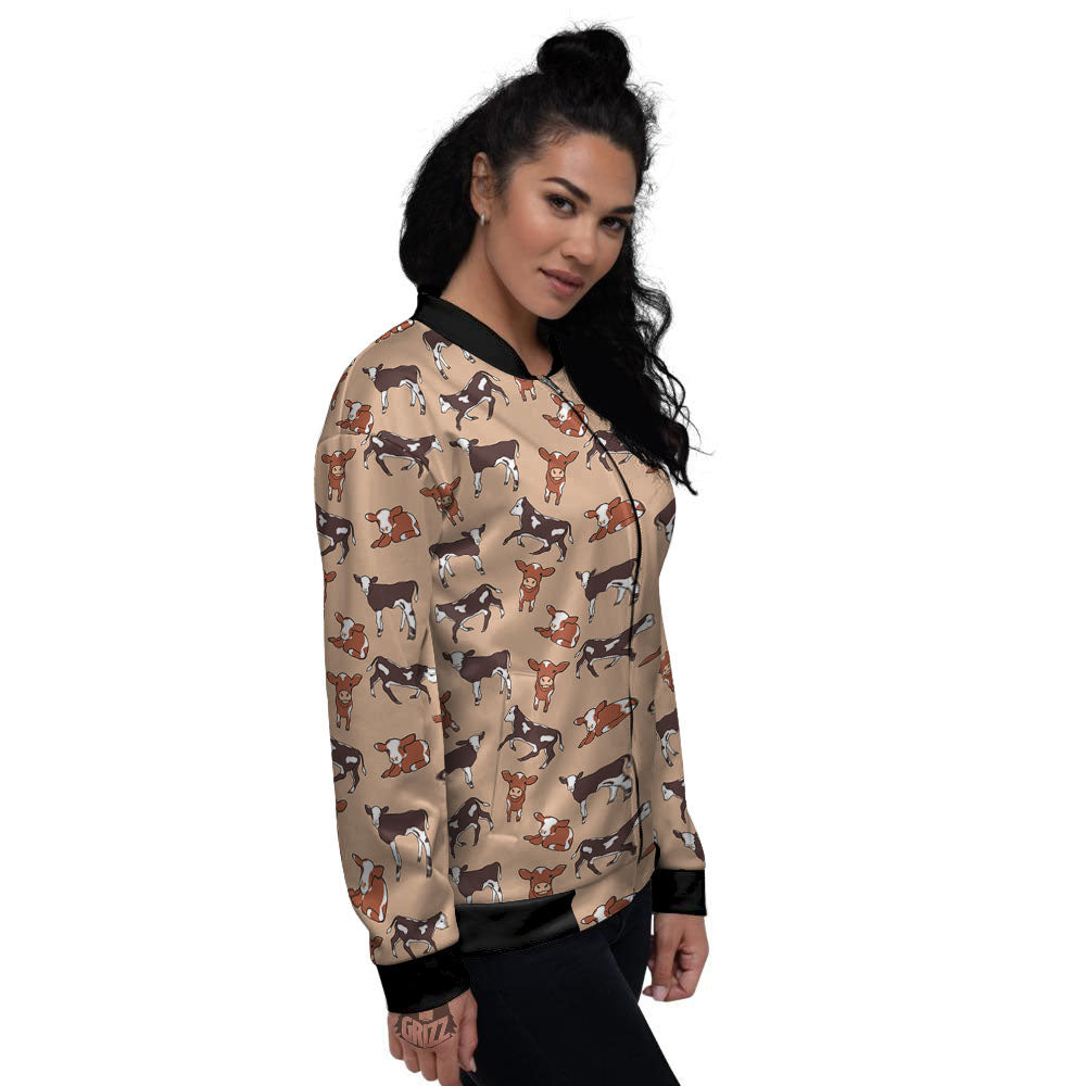 Cow Doodle Print Pattern Women's Bomber Jacket-grizzshop