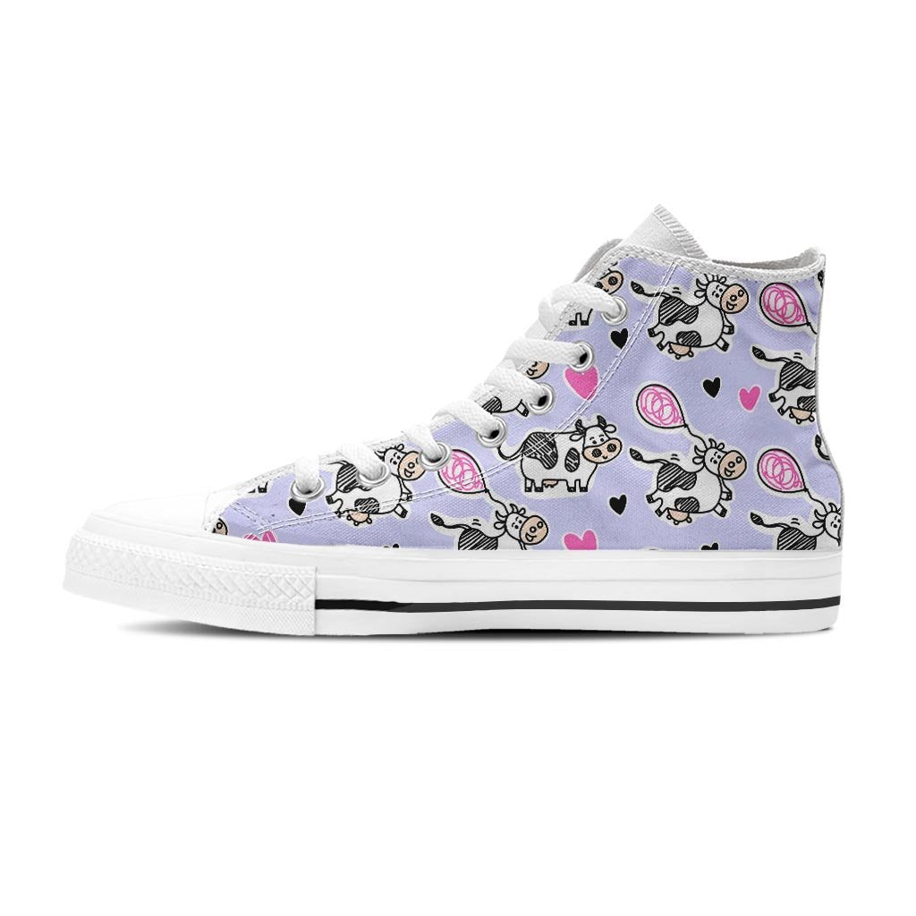Cow Doodle Print Women's High Top Shoes-grizzshop
