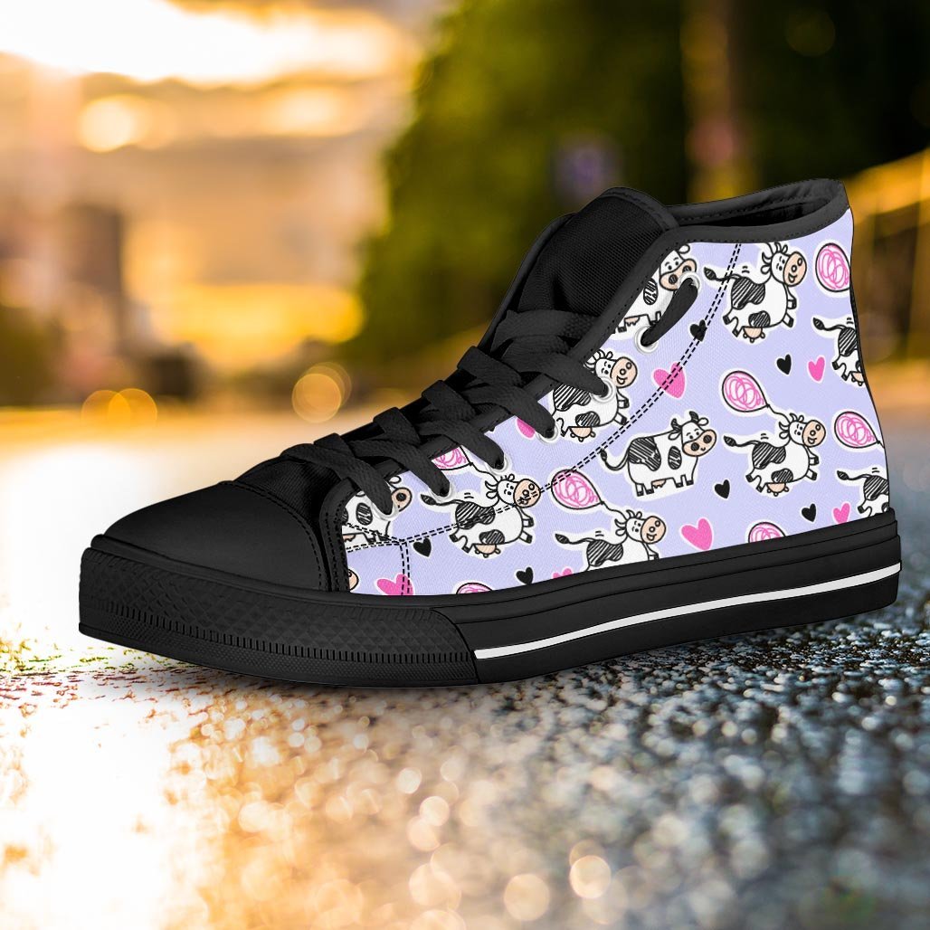 Cow Doodle Print Women's High Top Shoes-grizzshop