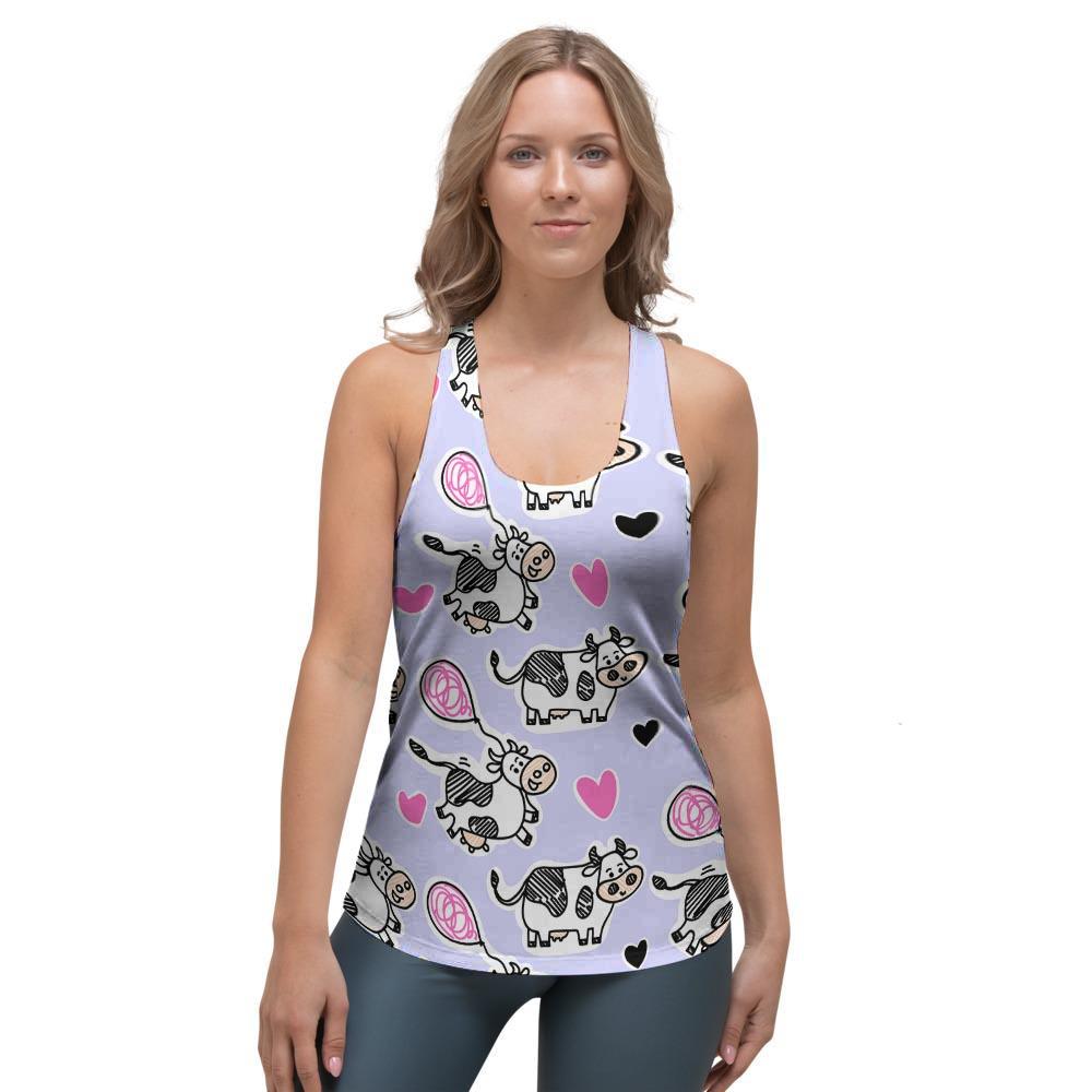Cow Doodle Print Women's Racerback Tank Top-grizzshop