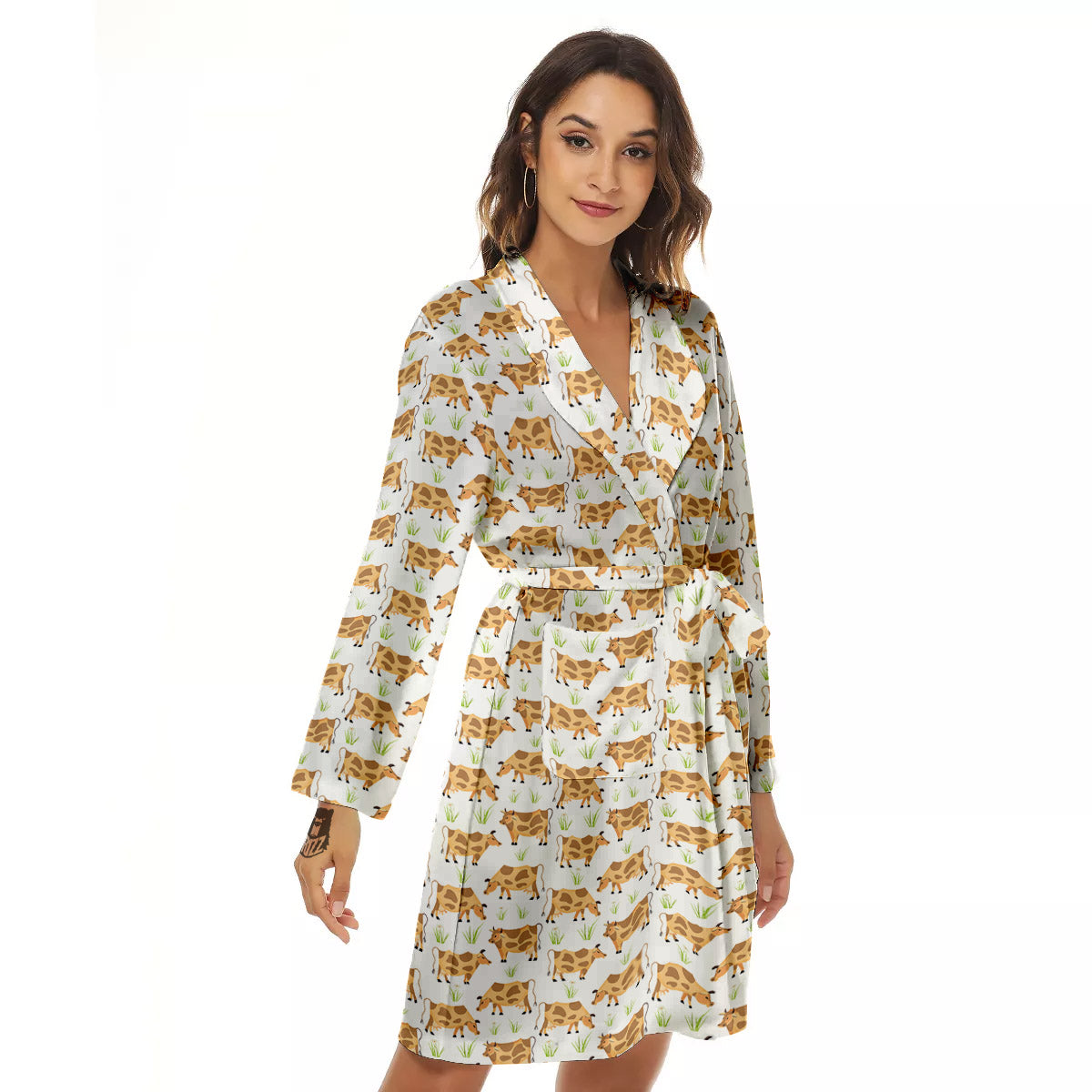 Cow Farm Cartoon Dairy Print Pattern Women's Robe-grizzshop