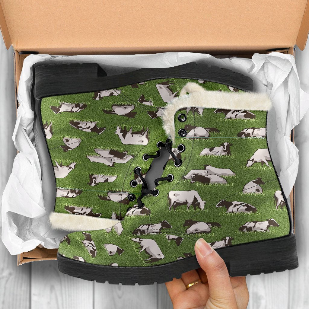 Cow Farm Pattern Print Comfy Winter Boots-grizzshop