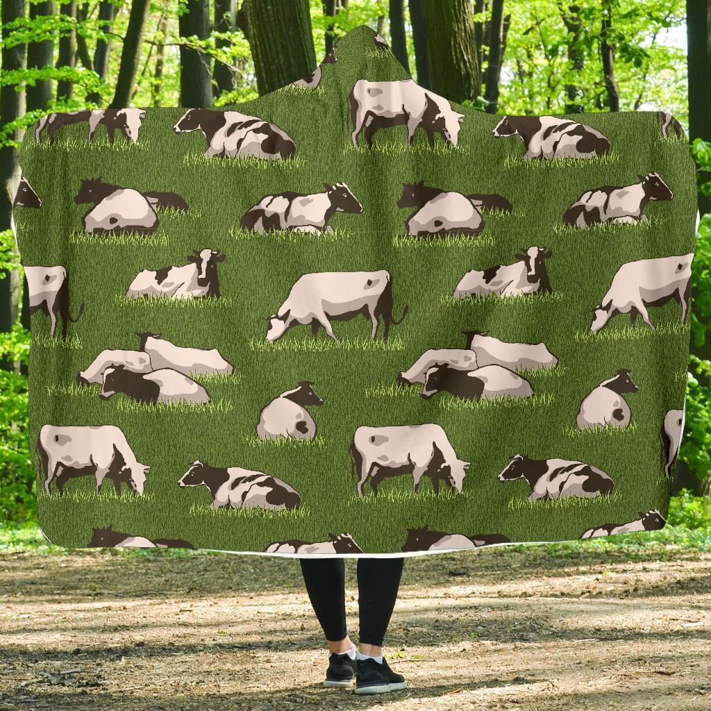 Cow Farm Pattern Print Hooded Blanket-grizzshop