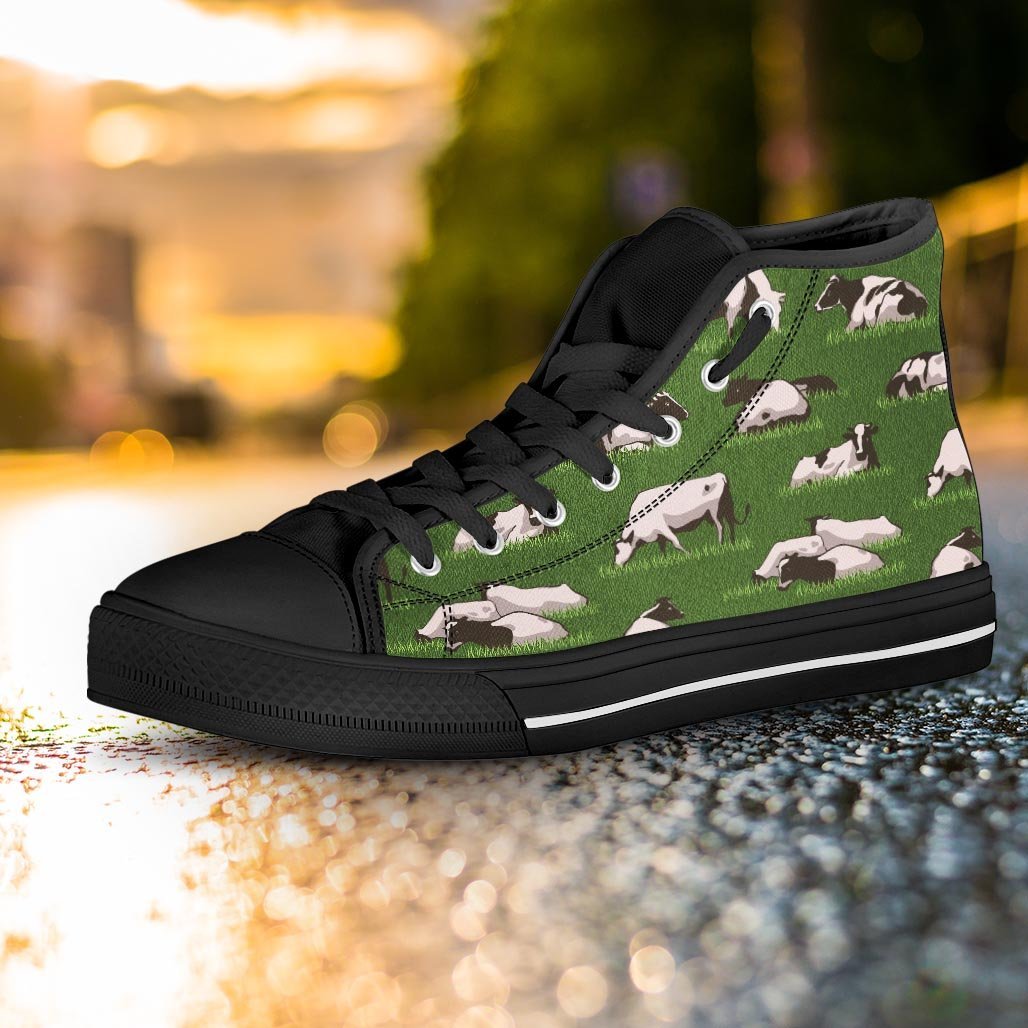 Cow In Grass Print Women's High Top Shoes-grizzshop