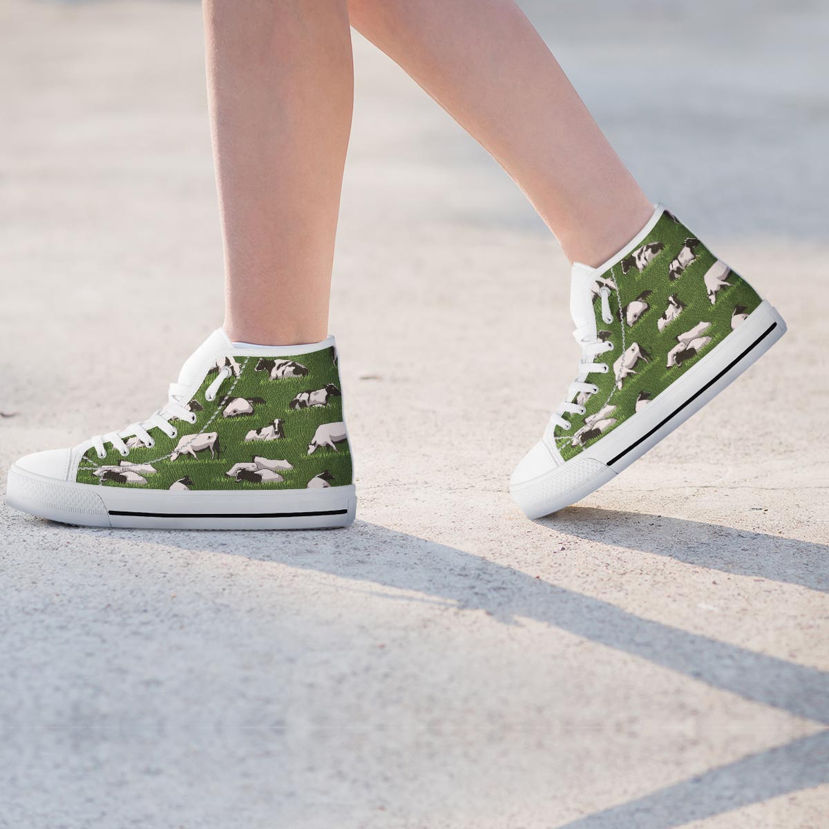 Cow In Grass Print Women's High Top Shoes-grizzshop