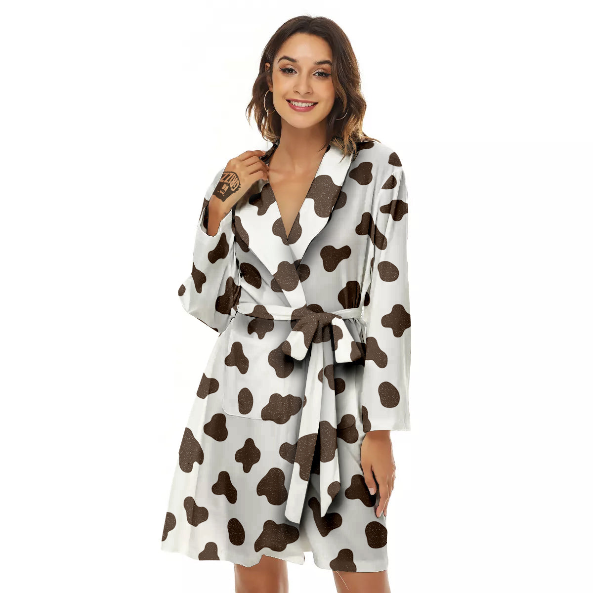 Cow Milk And Chocolate Print Women's Robe-grizzshop
