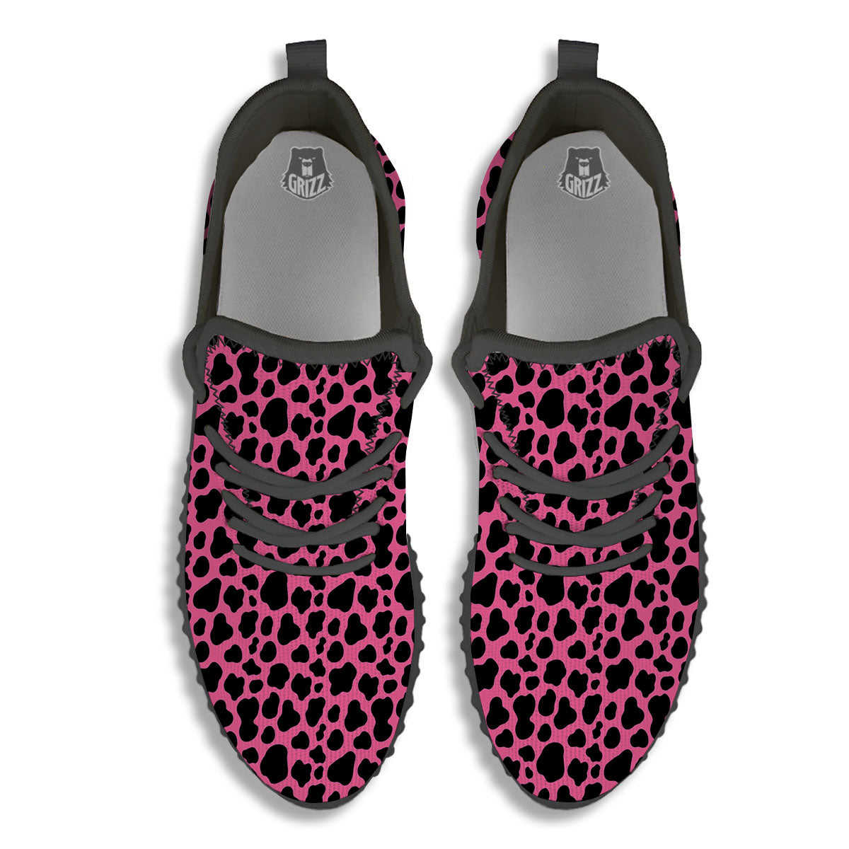 Cow Pink And Black Print Black Walking Shoes-grizzshop
