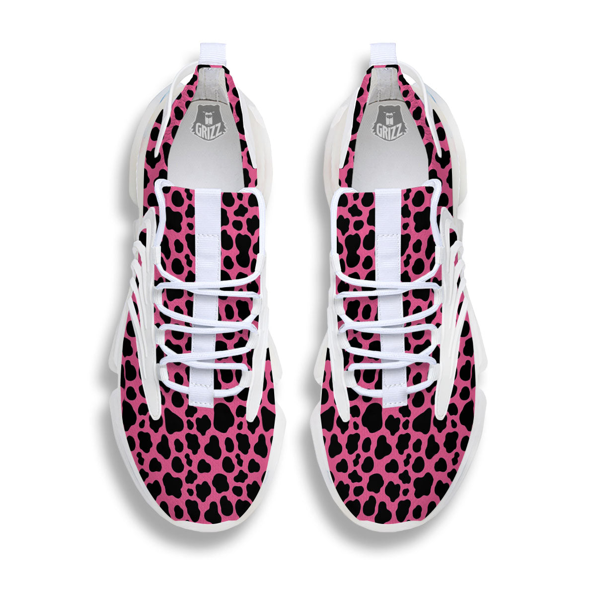 Cow Pink And Black Print White Gym Shoes-grizzshop