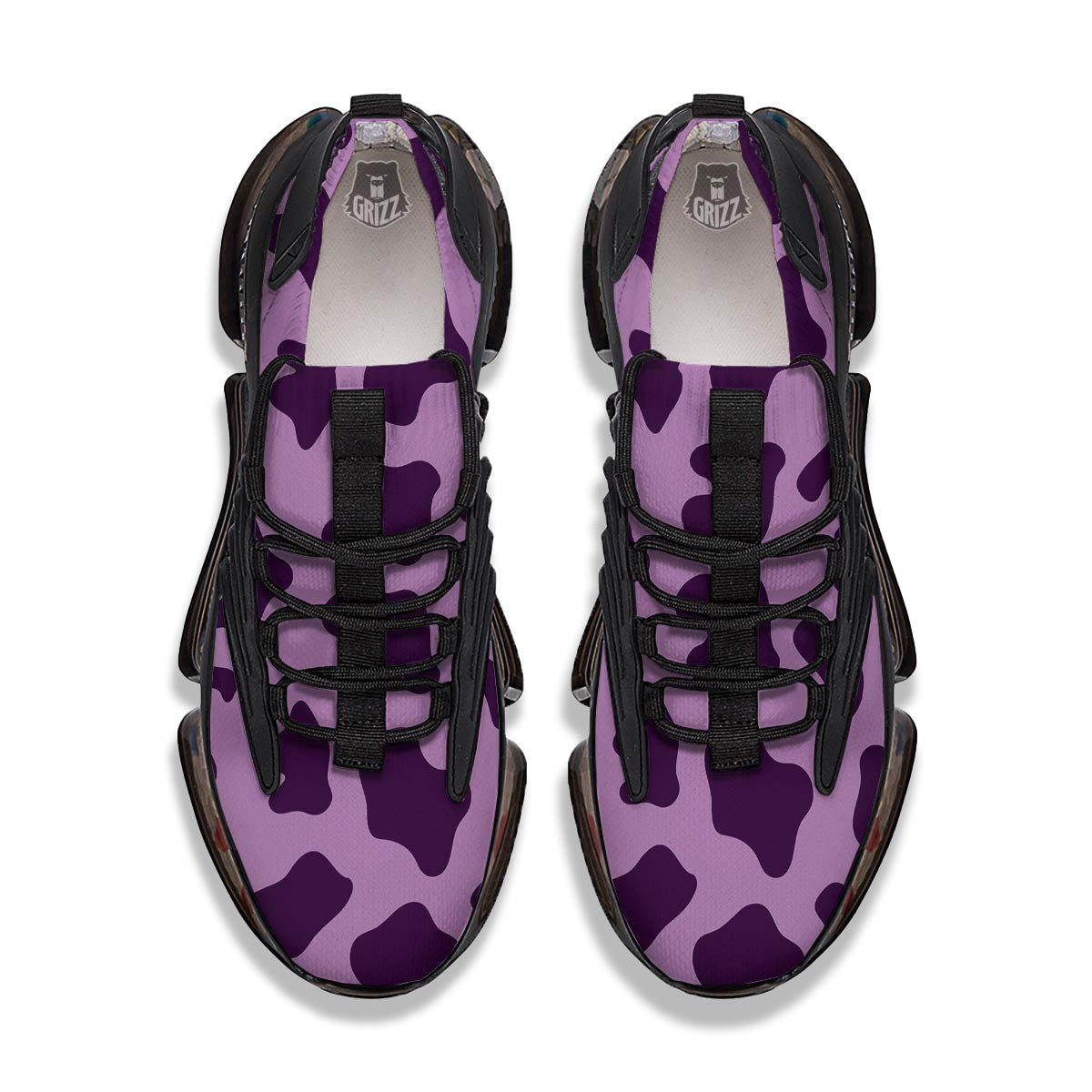 Cow Purple Print Pattern Black Gym Shoes-grizzshop
