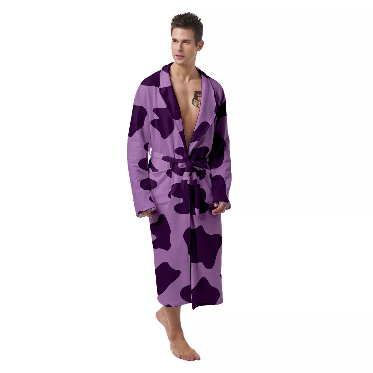 Cow Purple Print Pattern Men's Robe-grizzshop