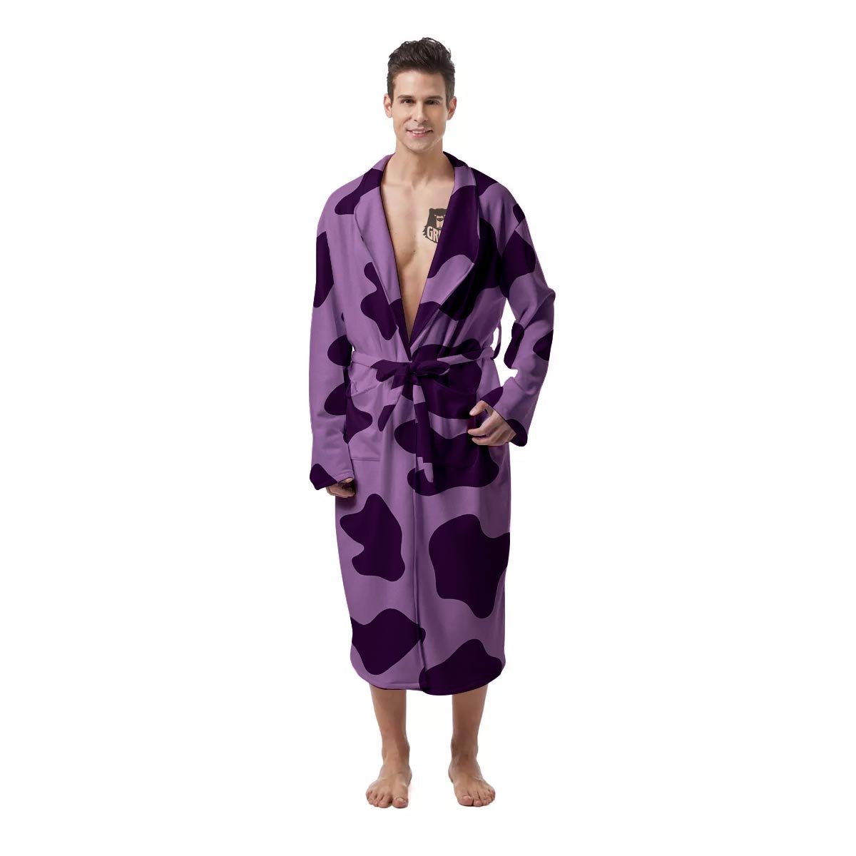 Cow Purple Print Pattern Men's Robe-grizzshop