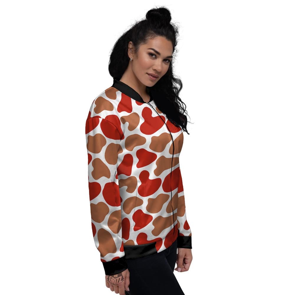 Cow Red Brown Print Pattern Women's Bomber Jacket-grizzshop