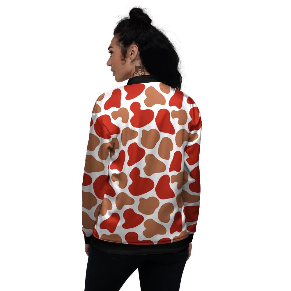 Cow Red Brown Print Pattern Women's Bomber Jacket-grizzshop