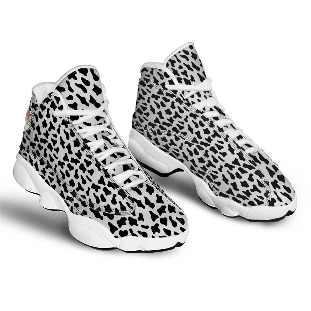 Cow White And Black Print Pattern White Basketball Shoes-grizzshop