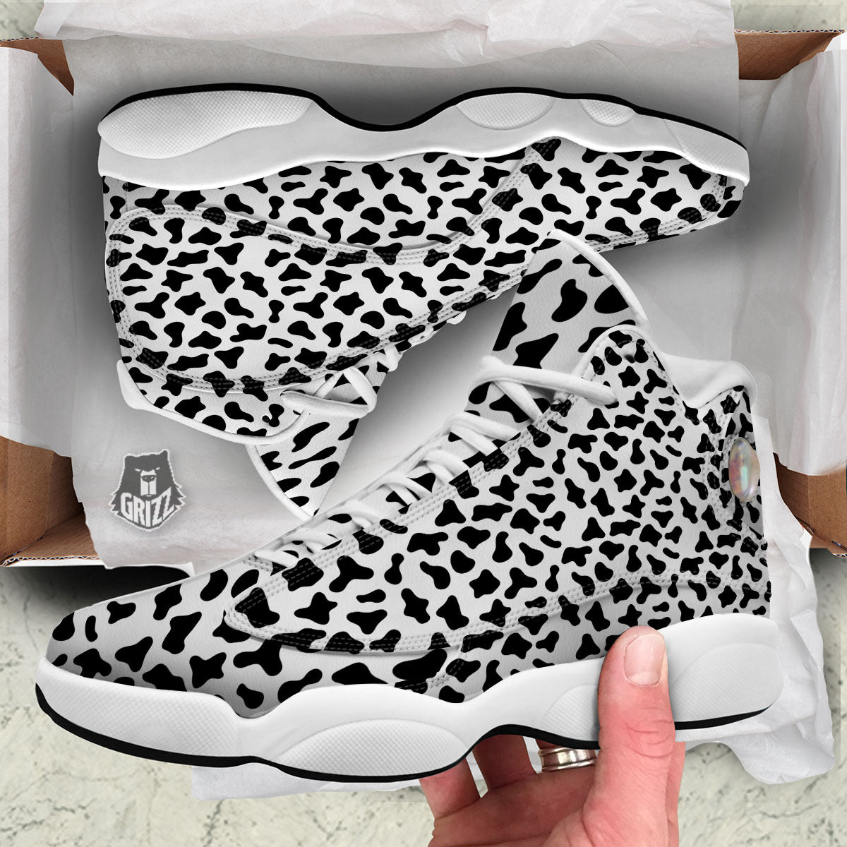 Cow White And Black Print Pattern White Basketball Shoes-grizzshop