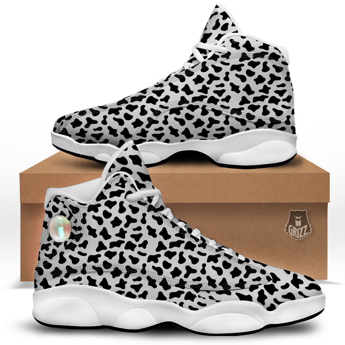 Cow White And Black Print Pattern White Basketball Shoes-grizzshop
