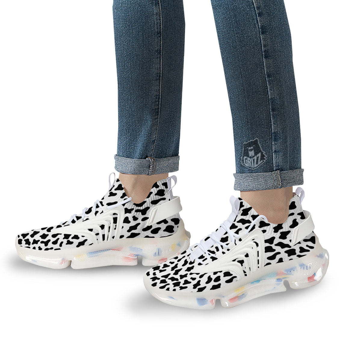 Cow White And Black Print Pattern White Gym Shoes-grizzshop