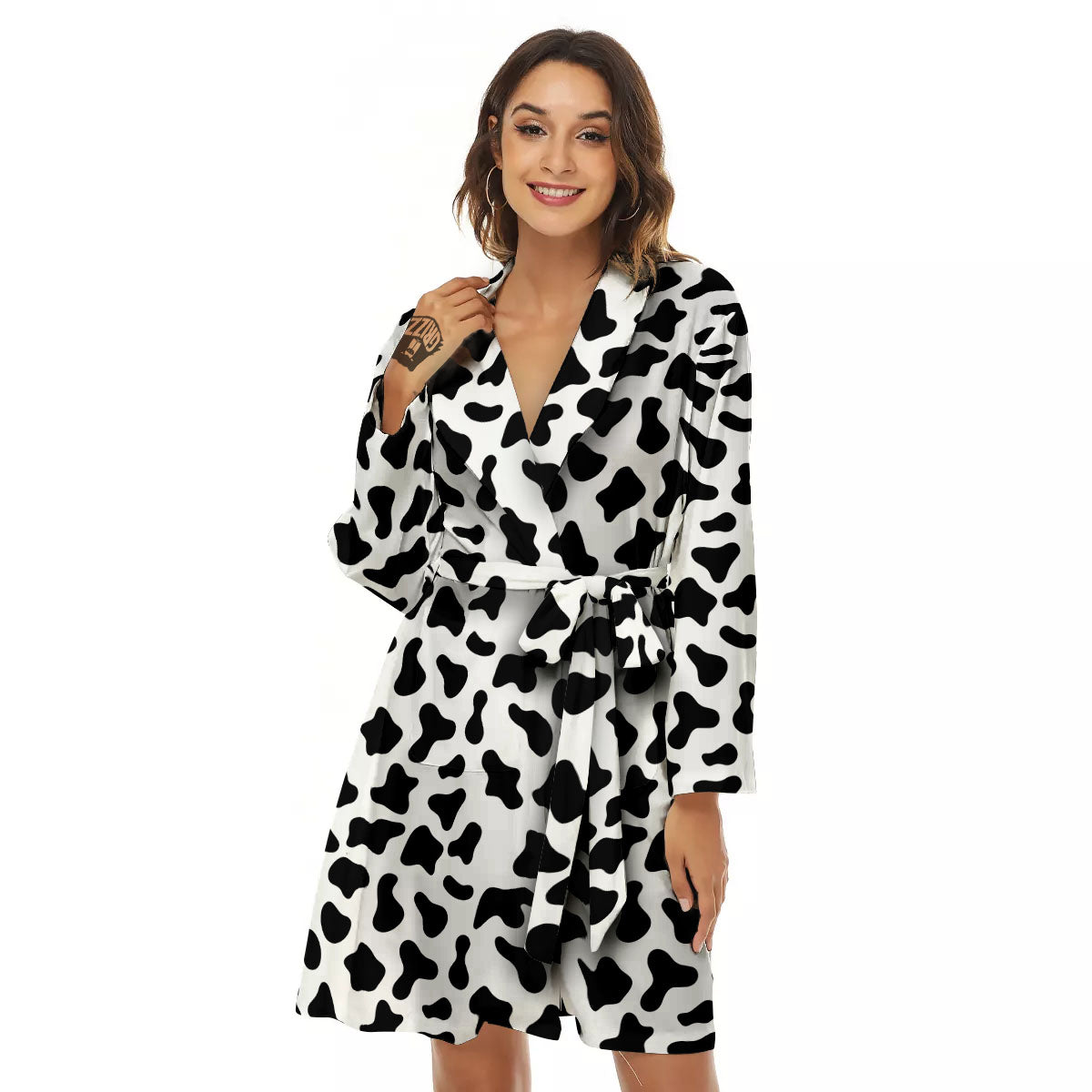 Cow White And Black Print Pattern Women's Robe-grizzshop