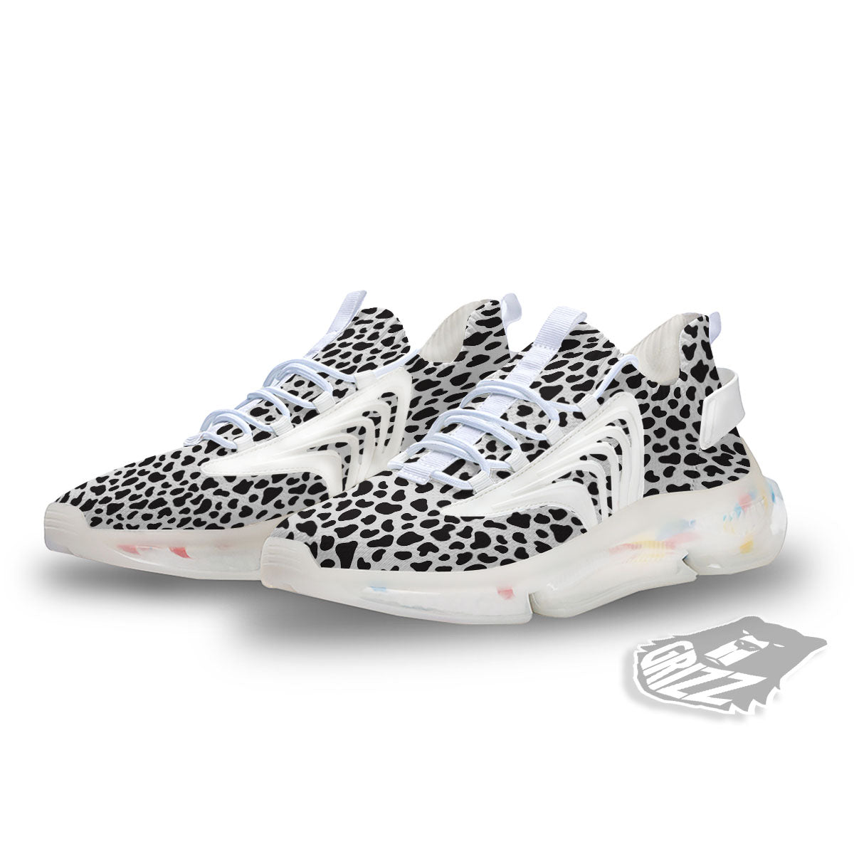 Cow White And Black Print White Gym Shoes-grizzshop