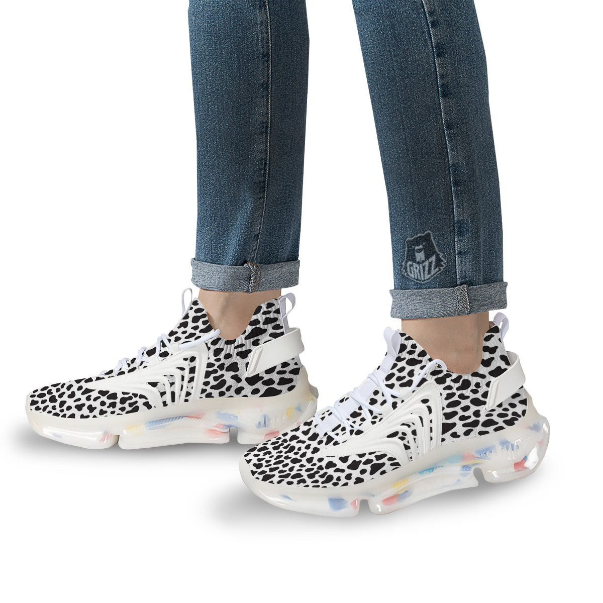 Cow White And Black Print White Gym Shoes-grizzshop