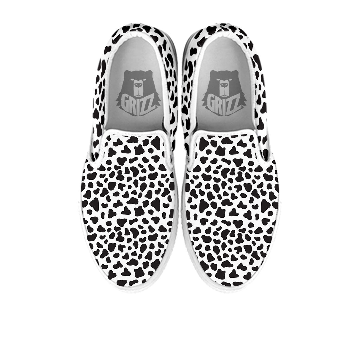 Cow White And Black Print White Slip On Shoes-grizzshop
