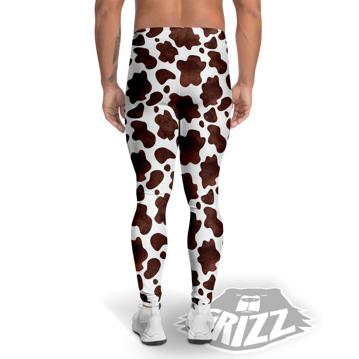 Cow White And Brown Print Men's Leggings-grizzshop