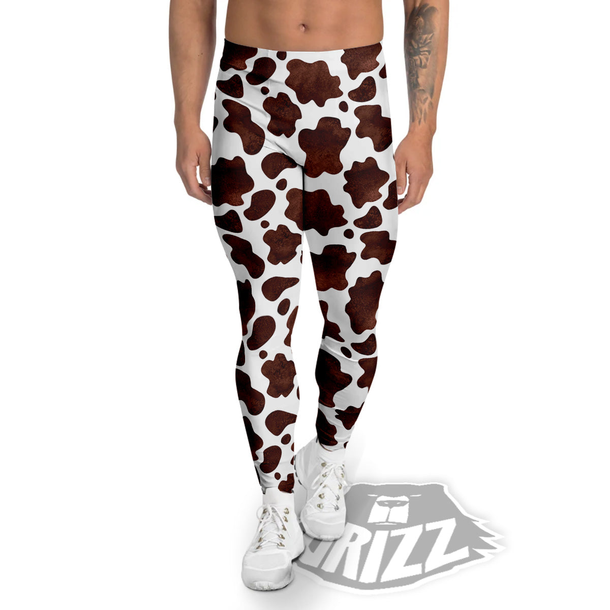 Cow White And Brown Print Men's Leggings-grizzshop