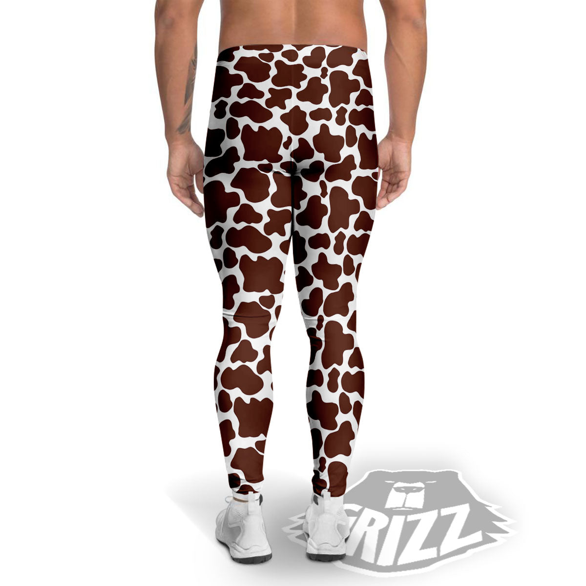 Cow White And Brown Print Pattern Men's Leggings-grizzshop