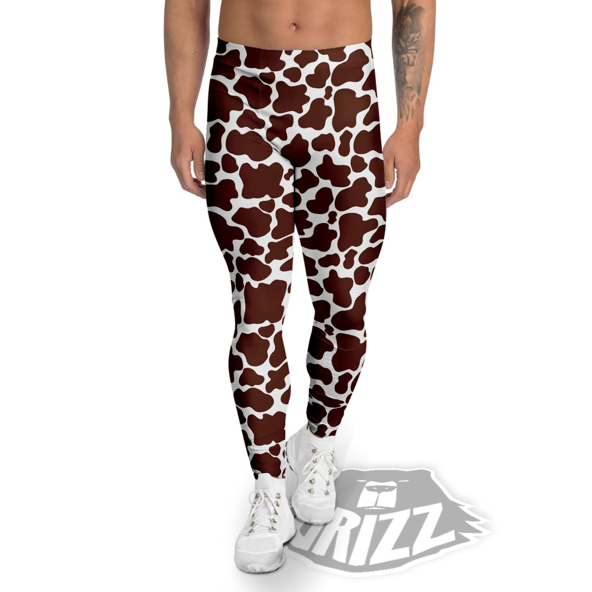 Cow White And Brown Print Pattern Men's Leggings-grizzshop