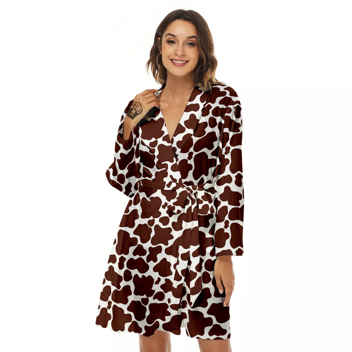 Cow White And Brown Print Pattern Women's Robe-grizzshop