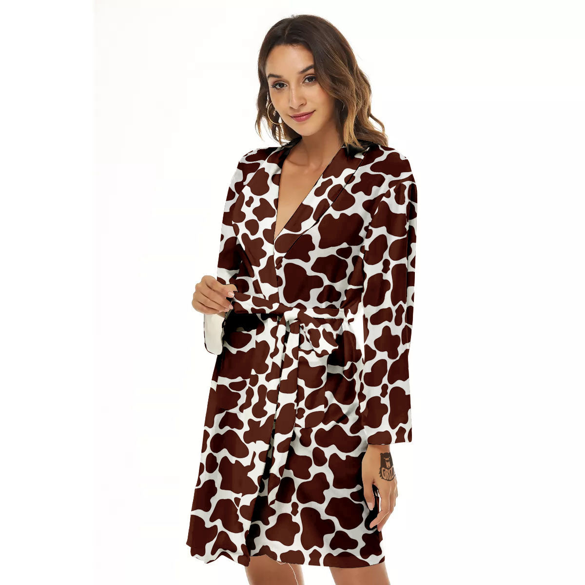 Cow White And Brown Print Pattern Women's Robe-grizzshop